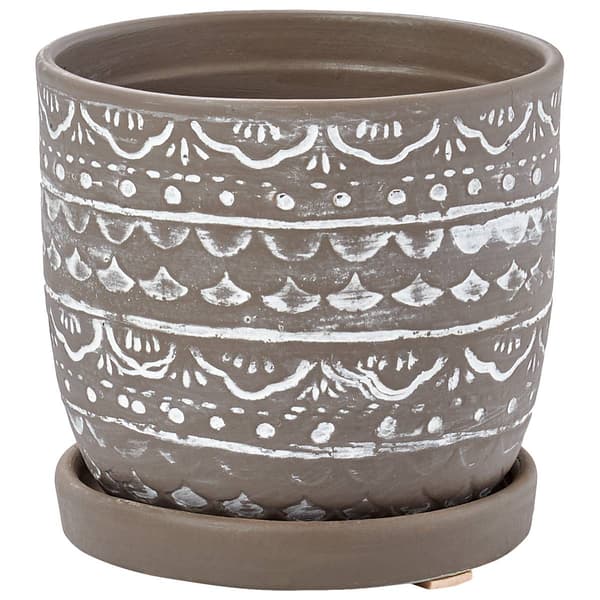 Grey Pattern Planter with Saucer - image 
