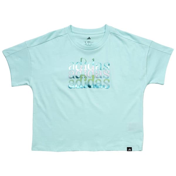 Girls (7-16) adidas® Short Sleeve Repeating Text Loose Fit Tee