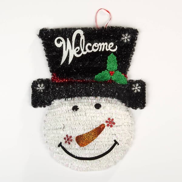 19in. Tinsel Snowman Head Hanging Decoration - image 