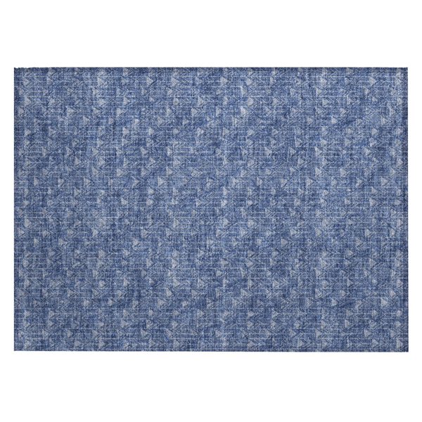 HomeRoots Navy Blue Geometric Non Skid Indoor Outdoor Accent Rug