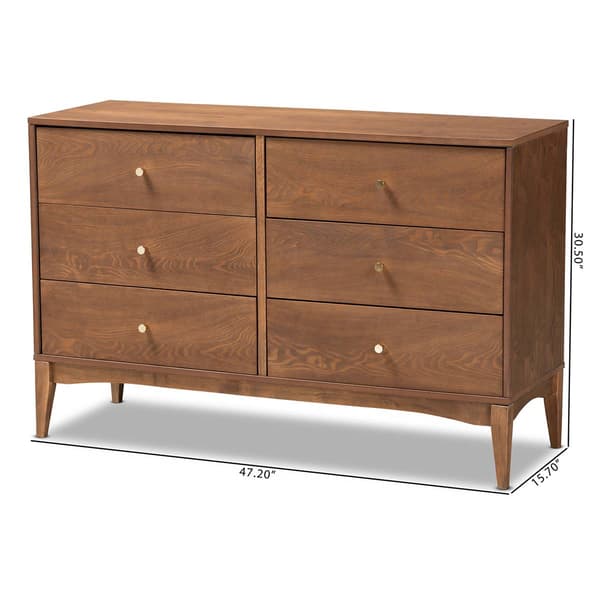 Baxton Studio Landis Modern Ash Walnut Wood 6-Drawer Dresser