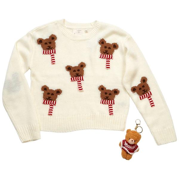 Girls (7-16) No Comment Bear Scarf Knit Sweater - image 
