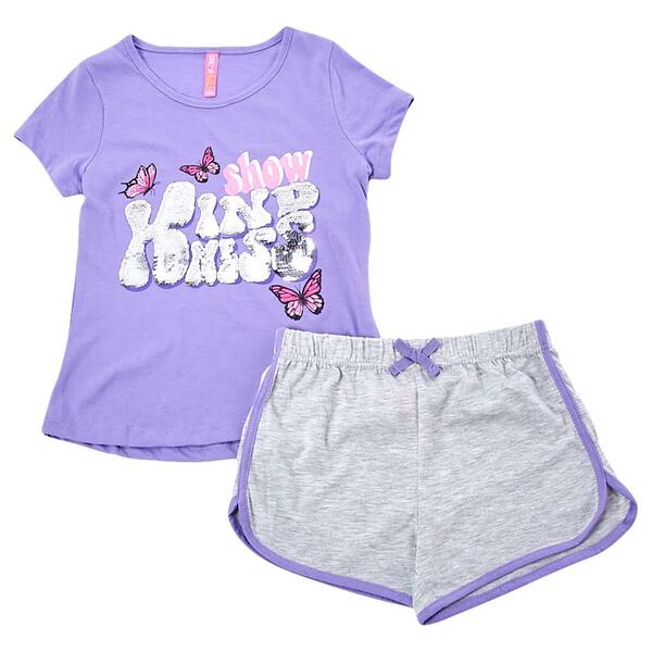 Girls &#40;7-16&#41; Dream Star Sequin Butterfly & Dolphin Shorts Set - image 