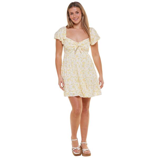 Juniors Trixxi Floral Puff Short Sleeve Tie Front Sundress - image 