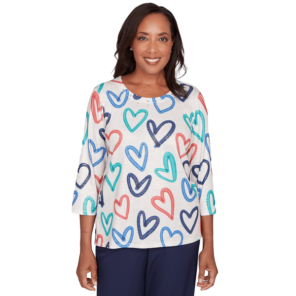 Petites Alfred Dunner Saratoga Springs Tossed Heart Pattern Knit - image 