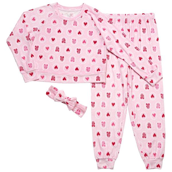 Girls Rene Rofe(R) 3pc. Heart Bow Velour Snug Fit Pajama - image 