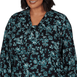 Plus Size Emaline Feminine Mystique Tie Neck Floral Blouse