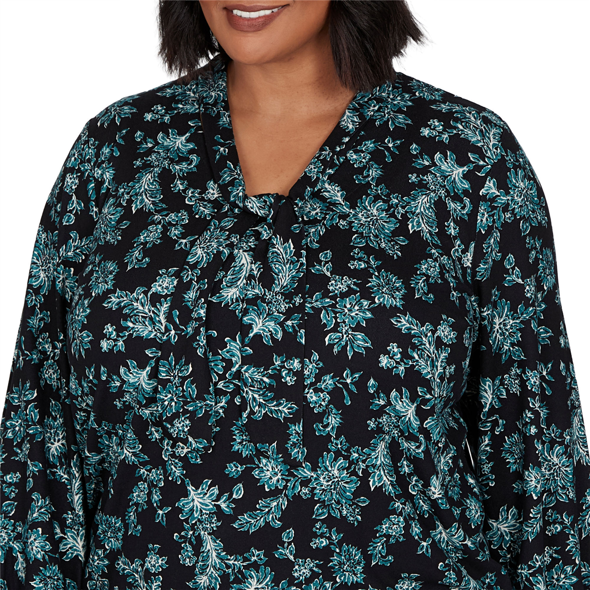Plus Size Emaline Feminine Mystique Tie Neck Floral Blouse