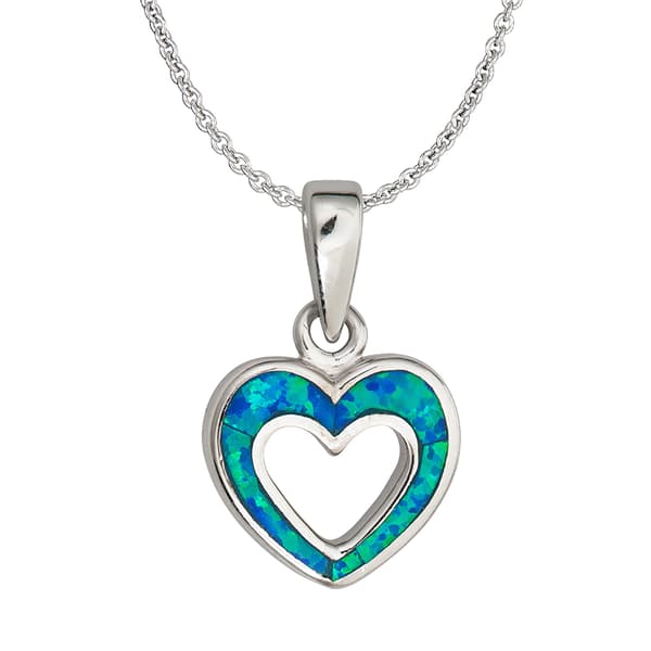 Gemstone Classics(tm) Silver & Created Opal Heart Necklace - image 