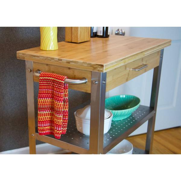 eccostyle™ Solid Bamboo & Stainless Steel Kitchen Cart w/Drawer