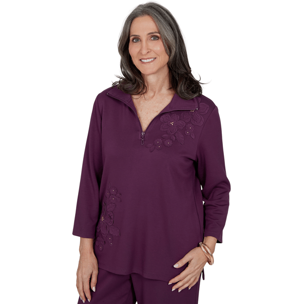Womens Alfred Dunner Good To Go Floral Applique Sweatshirt