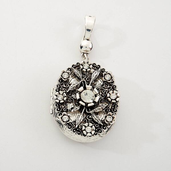 Wearable Art Silver-Tone Antique Locket Enhancer Pendant - image 