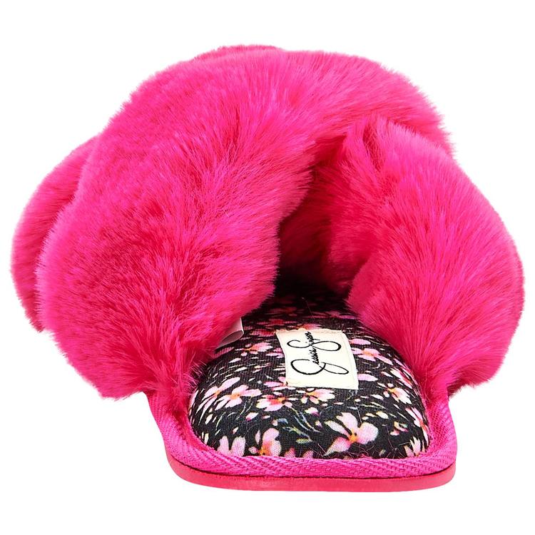 Womens Jessica Simpson High Plush Floral Slide Slippers - Pink