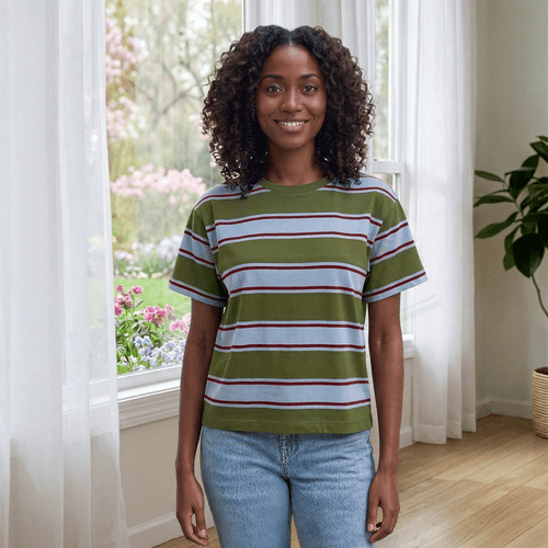 Womens MNK Short Sleeve Wide Stripe Crewneck Tee - image 