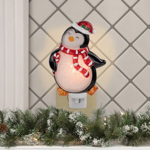 Northlight Seasonal Happy Santa Hat Penguin Christmas Nightlight