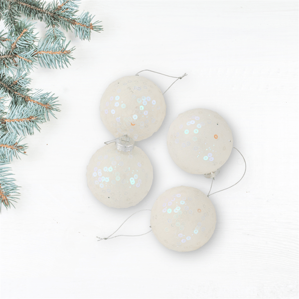 Northlight 4ct. Frosted Sequined Christmas Ball Glass Ornaments
