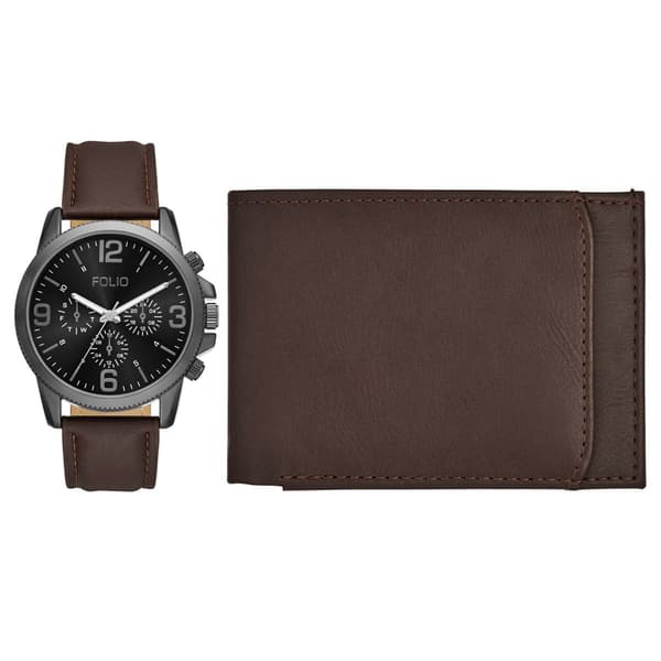 Mens Folio Black Sunray Dial Watch & Bi-Fold Wallet - FMDFL6085 - image 