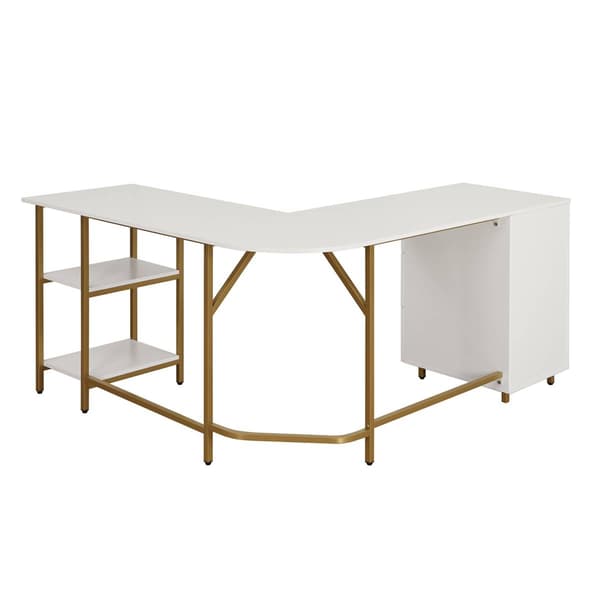 Techni Mobili L-Shape Home Office Two-Tone Desk w/ Storage