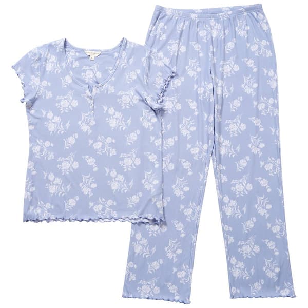 Womens Laura Ashley&#40;R&#41; Short Sleeve Floral Henley Pants Pajama Set - image 