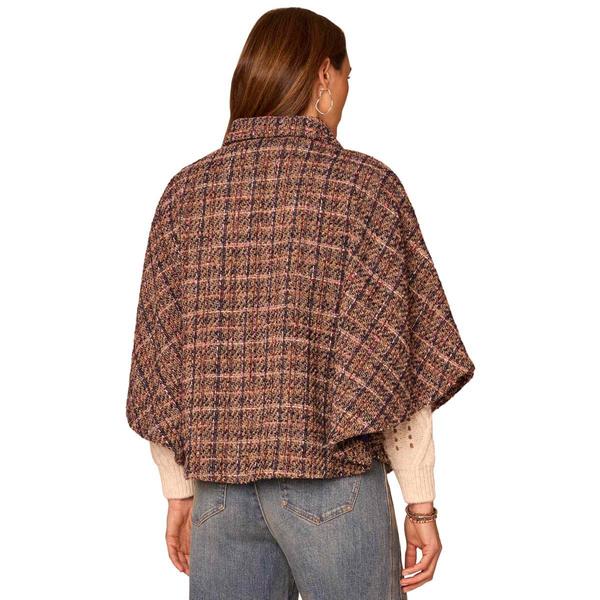 Womens Democracy Wide Collar Patch Pocket Plaid Capelet
