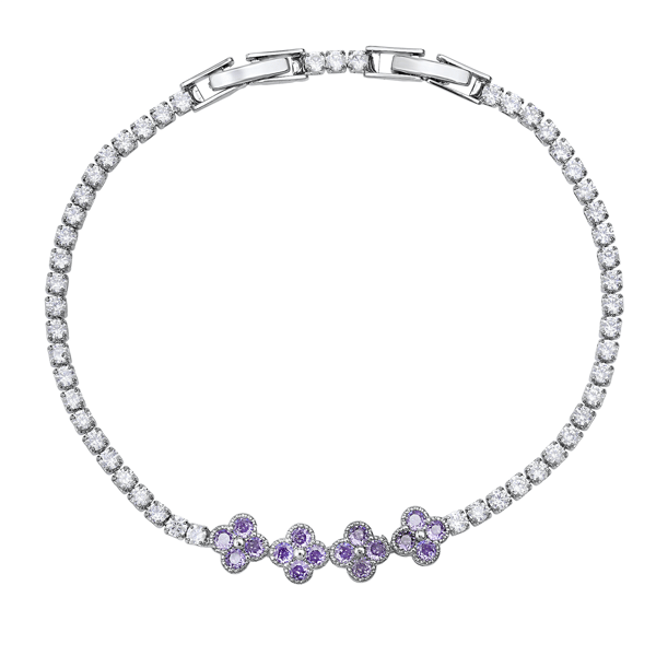 Saffron Violet CZ Blossom Accent Tennis Bracelet - image 