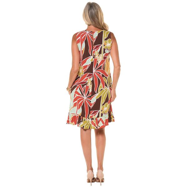 Womens MSK Sleeveless Tropical Challis Ruffle Hem Shift Dress