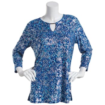 Petite Emily Daniels 3/4 Sleeve Ikat Bar Neck Foil Tunic - Boscov's