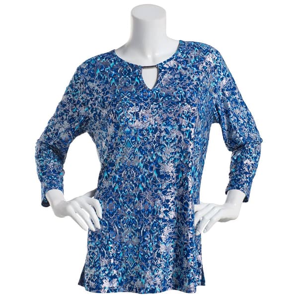 Womens Emily Daniels 3/4 Sleeve Foil Ikat Bar Neck Tunic Top