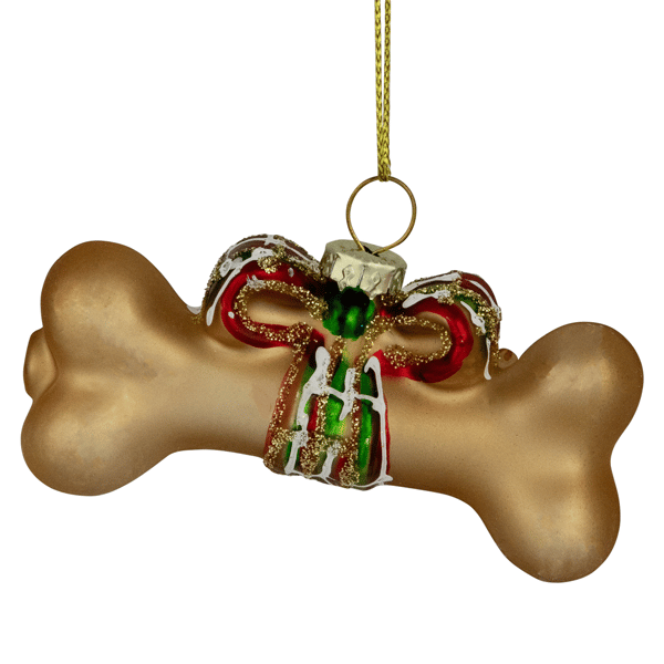 Northlight Gold Dog Bone with Bow Glass Christmas Ornament