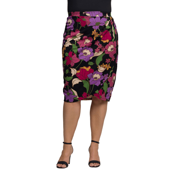 Plus Size 24/7 Comfort Apparel Floral Midi Pencil Skirt - image 