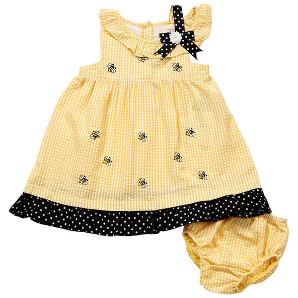 Baby Girl (12-24M) Bumble Bee Check Seersucker Dress - image 