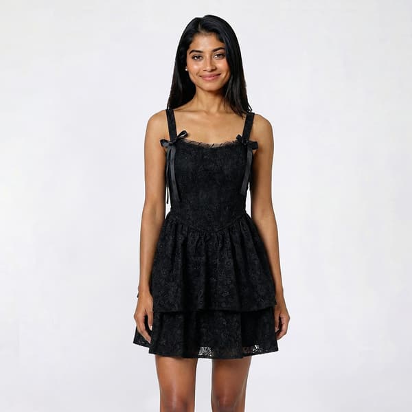 Juniors Trixxi Embossed Floral Corset Double Tier Skater Dress