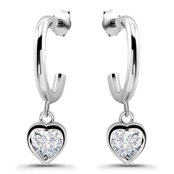 Designs by FMC Sterling Silver Bezel Heart CZ Drop Hoop Earrings - image 