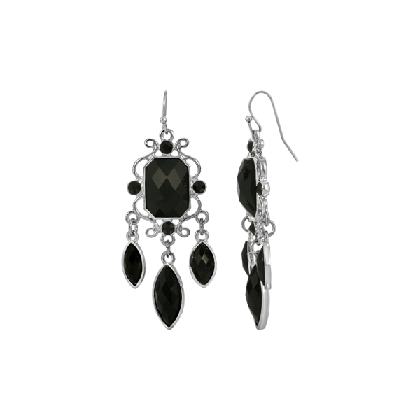1928 Jewelry Silver-Tone Black Chandelier Earrings - image 