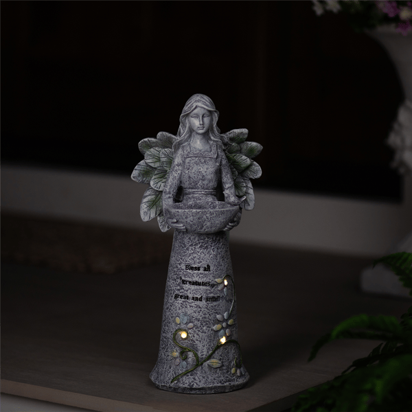 Northlight LED Solar Lighted Bless All Creatures Garden Birdbath