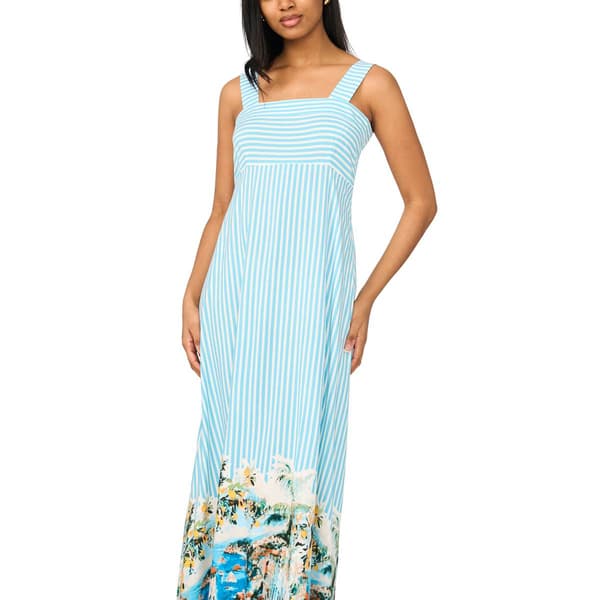 Womens MSK Sleeveless Square Neck Stripe Challis Maxi Dress