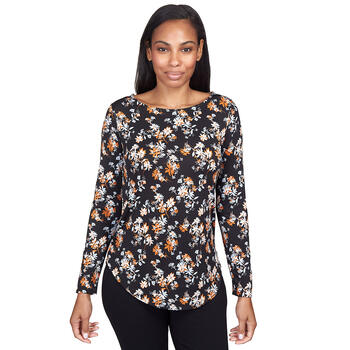 Womens Emaline Special Items Floral Long Sleeve Boat Neck Tee - Boscov's