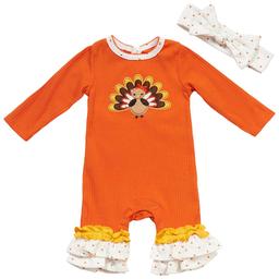 Baby Girl (3-9M) Baby Essentials 2pc. Turkey Coveralls Set