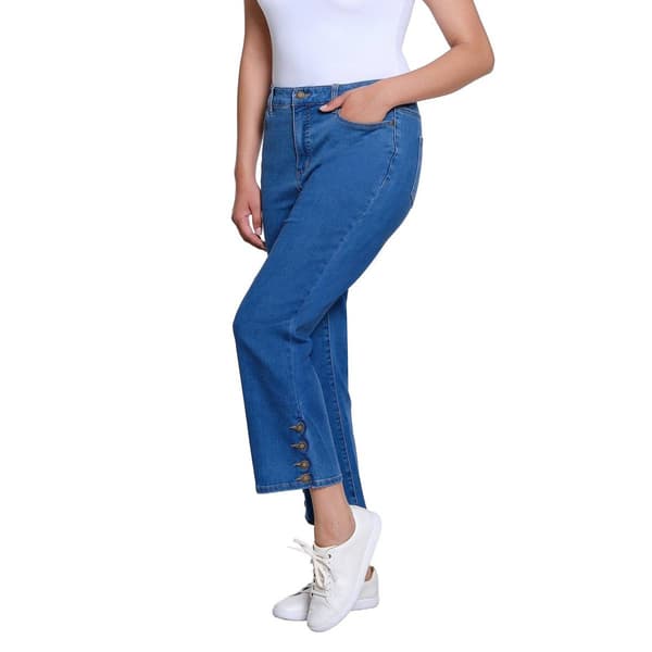 Petite Multiples 5-Pocket Button Hem Capri Jeans
