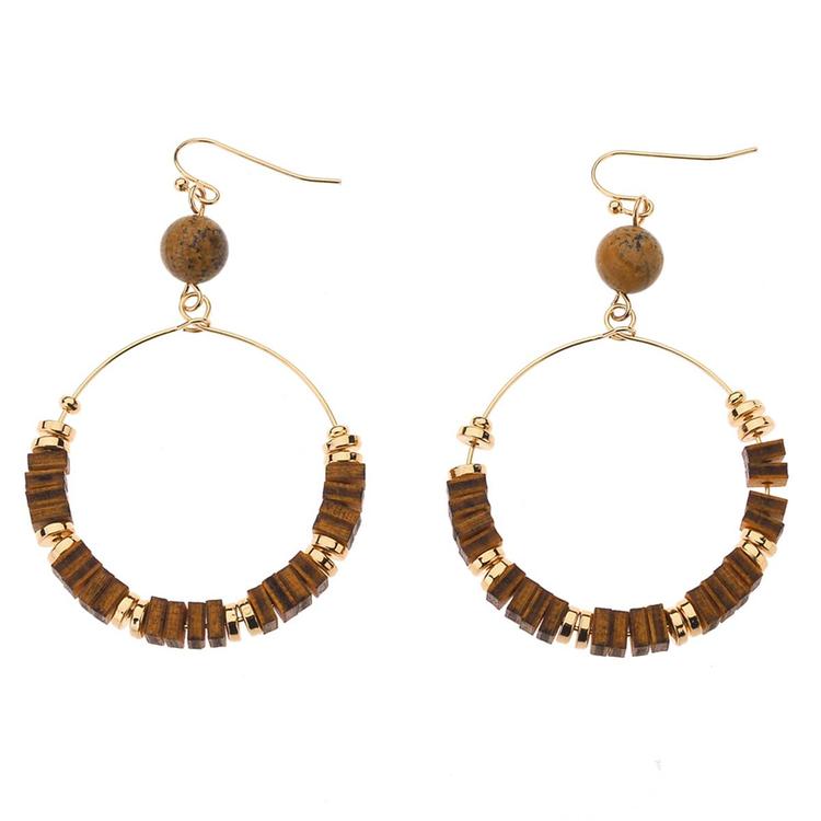 Ashley Cooper(tm) Wood Hoop Earrings with Beaded Accent