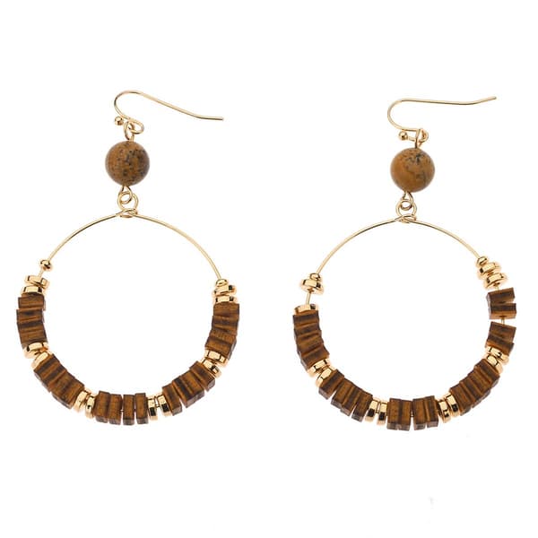 Ashley Cooper(tm) Wood Hoop Earrings with Beaded Accent - image 
