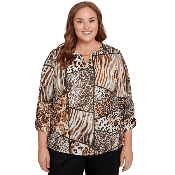 Plus Size Alfred Dunner Classics_F5 Puff Print Animal Colorblock - image 
