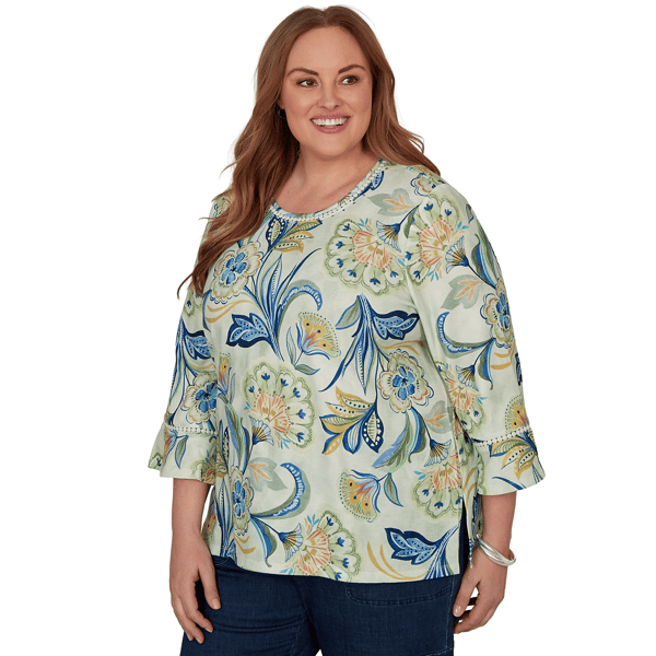 Plus Size Alfred Dunner Indigo Girls Bold Meadow Floral Blouse