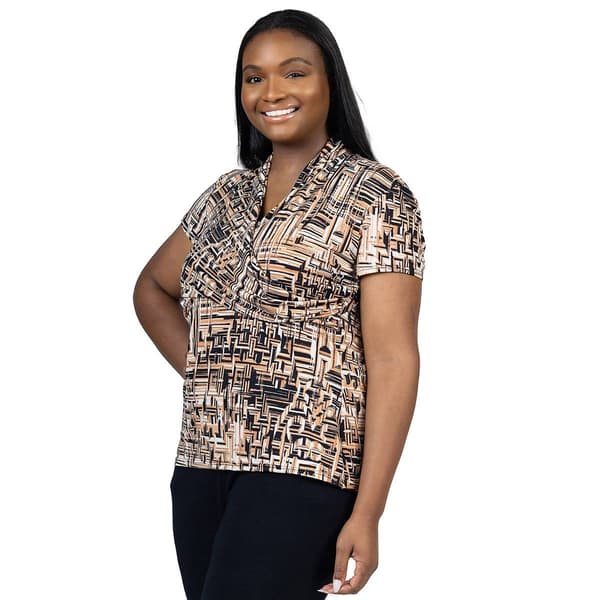 Plus Size 24/7 Comfort Apparel Geometric V-Neck Blouse