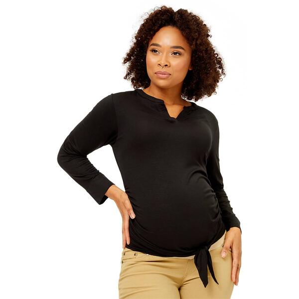 Womens Times Two Long Sleeve Solid Side Tie Maternity Top - image 
