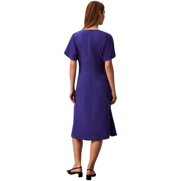 Womens Calvin Klein Short Sleeve V Neck Crepe Midi Dress