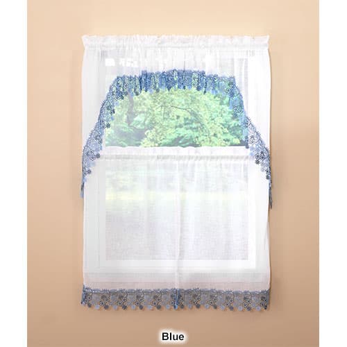 Lillian Macrame Trim Kitchen Curtains