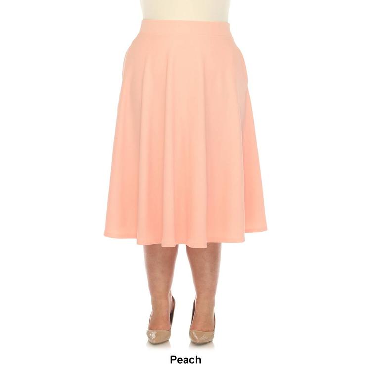 Plus Size White Mark Flared Midi Skirt with Pockets
