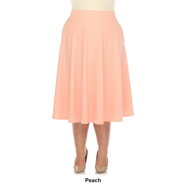 Plus Size White Mark Flared Midi Skirt with Pockets