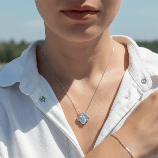 Saffron Moissanite Diamond Clover Medallion Pendant Necklace